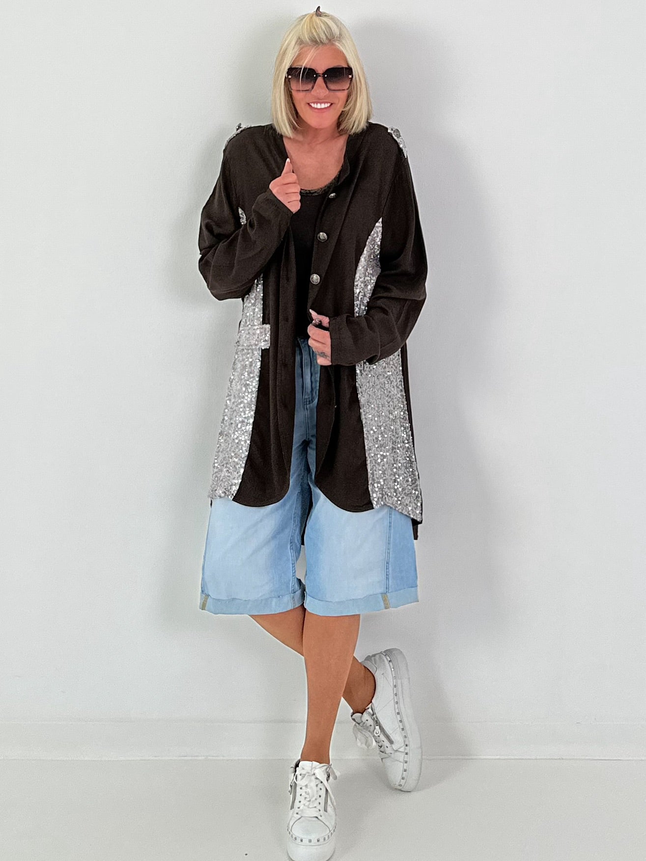 Oversized Linen Military Blazer - Chocolate