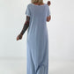 Maxi Kleid mit fransigen Abschlüssen - hellblau