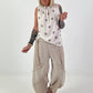 Polka dot top with ruffled collar - beige-taupe