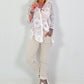 Seidenbluse mit Frottee-Applikationen - weiss