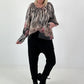Blouse with long cuffs - beige-black-multi-colored
