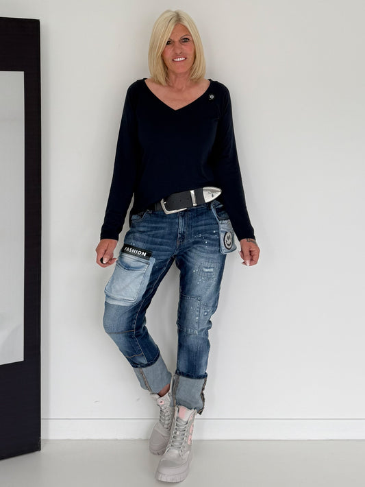 Basic Shirt mit V-Ausschnitt - marine