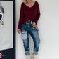 Basic Shirt mit V-Ausschnitt - bordeaux