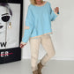 Oversized Sweater mit Strasskreuz - hellblau-beige