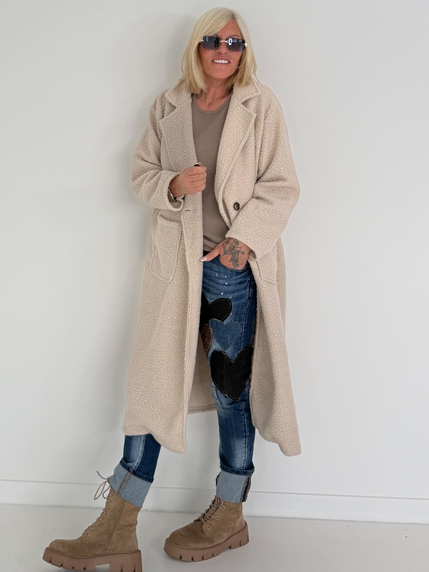 Weicher Bouclé Mantel - beige