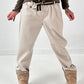 Leather-look trousers, model "Cream Flow" - beige