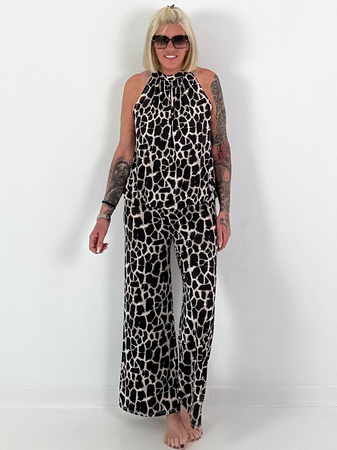 Two-piece set with animal print - brown-beige