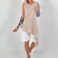 Asymmetric long top with eyelets - beige