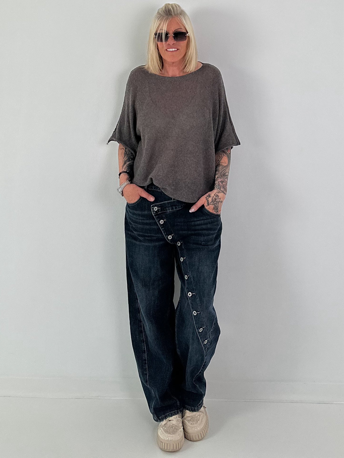 Lightweight Sweater with Half Sleeves - anthracite