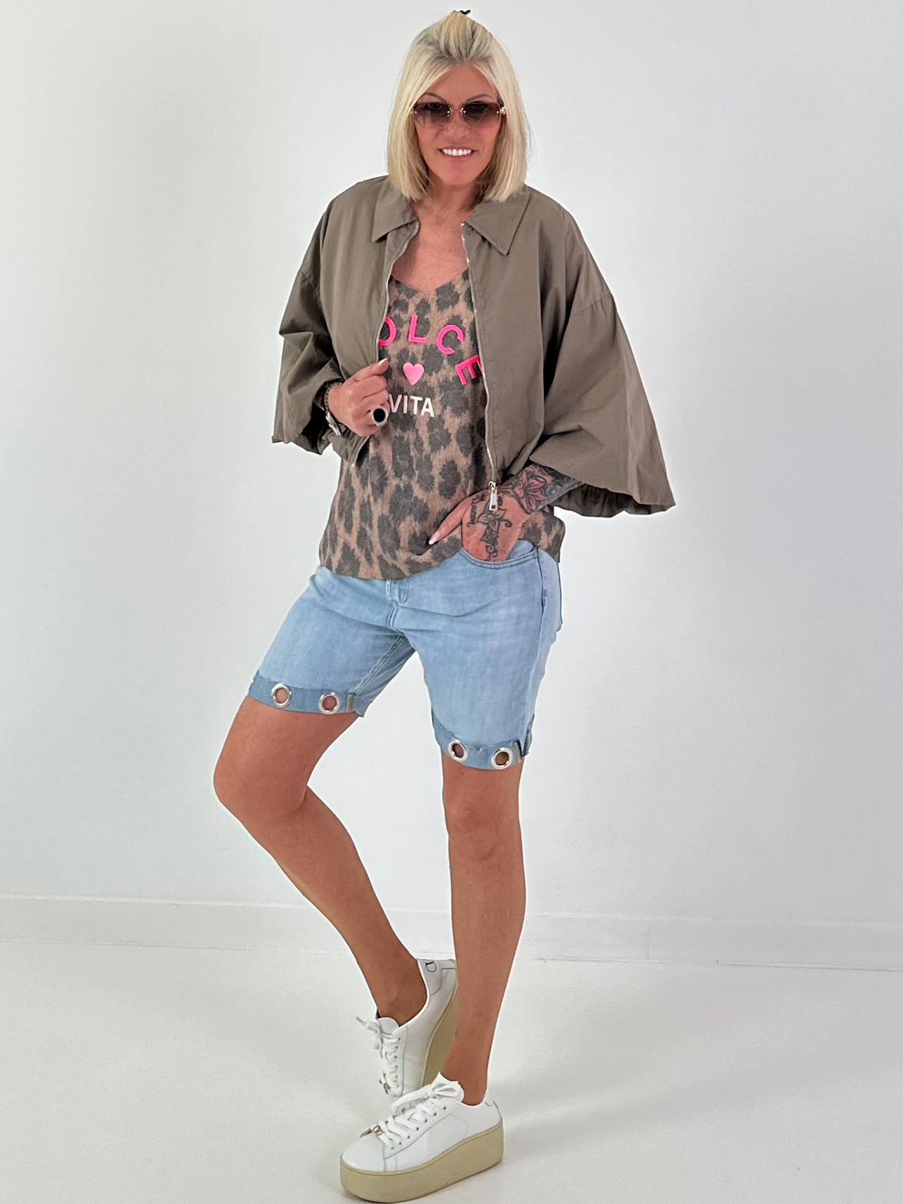 Sommer Crop-Jacke mit halben Arm - taupe