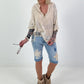 Boho Tunic with Crochet Appliqués - Beige
