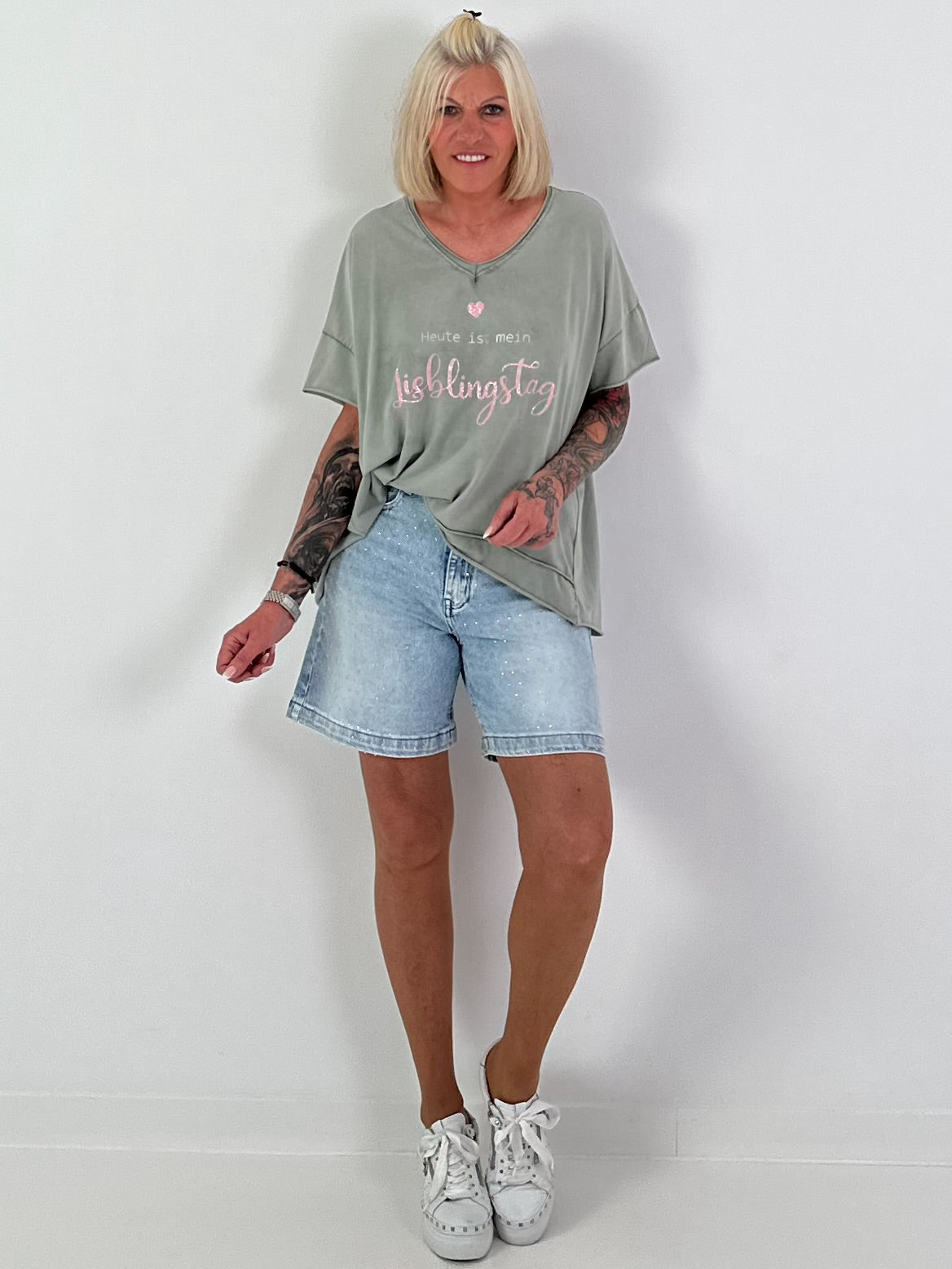 Rhinestone denim shorts