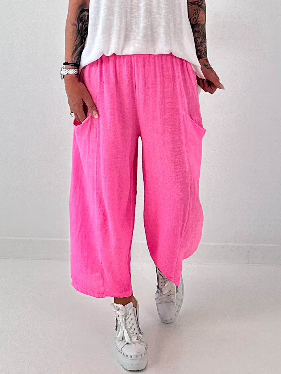 Balloon Linen Trousers with Fringe Details - taupe