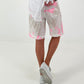 Leinen Short mit Batik Muster - weiss-neonpink-beige