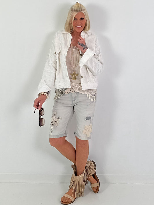 Boho jacket with sequin details - white