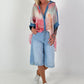 Oversized blouse with floral print - denim pink