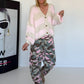 Cozy striped cardigan - beige-rose