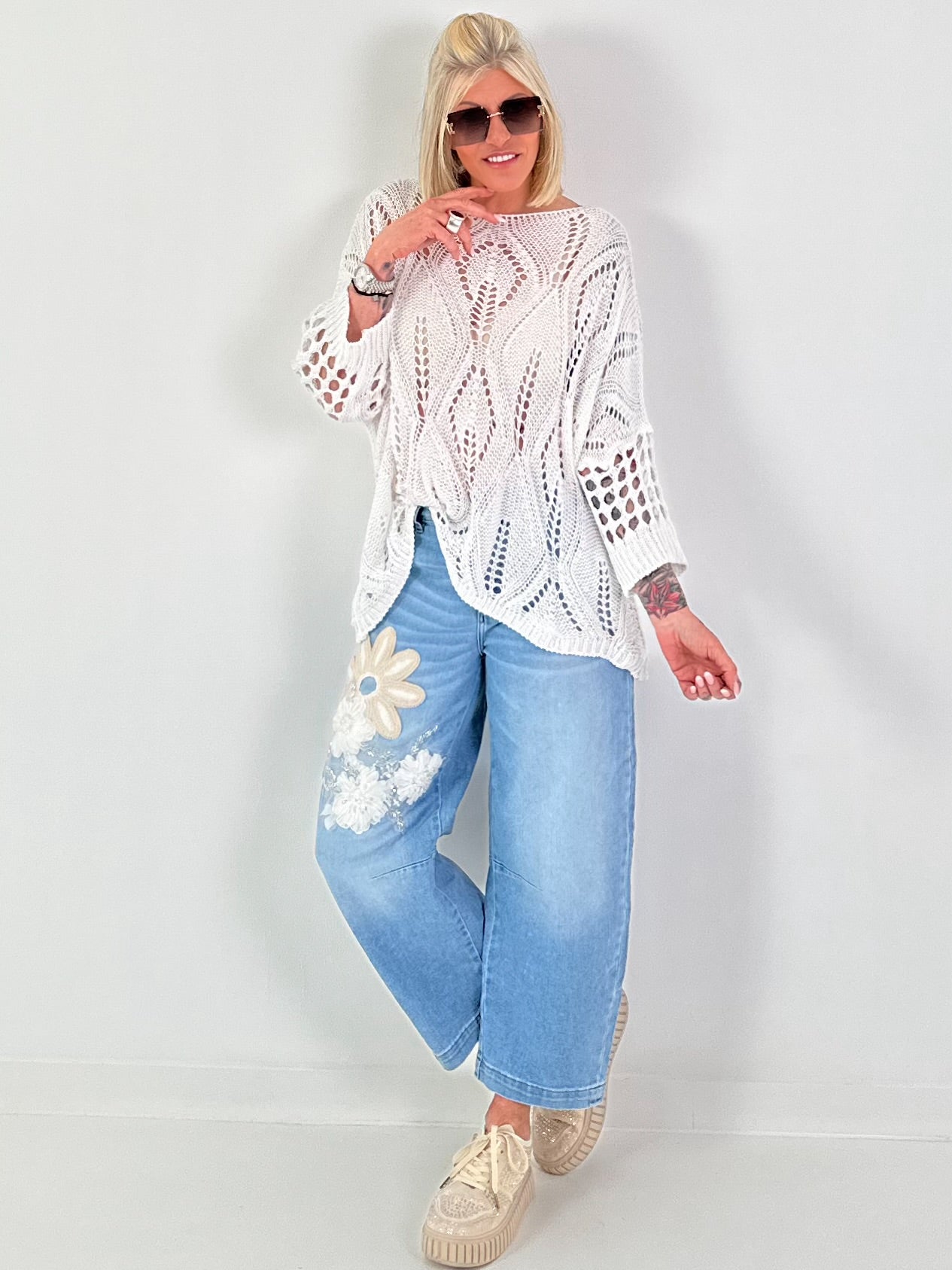 Häkelpullover mit Muster - weiss