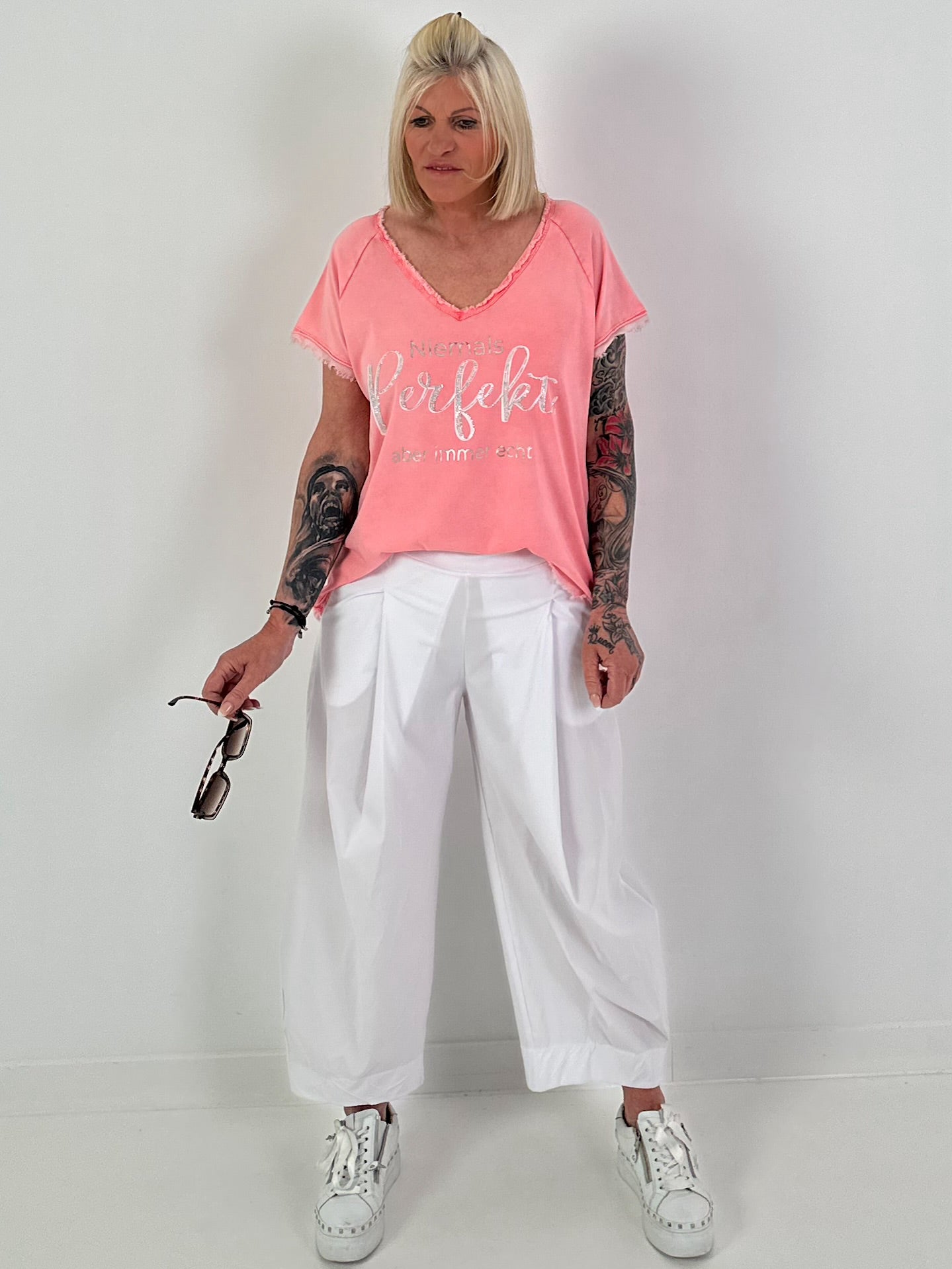 T-shirt with statement print - coral