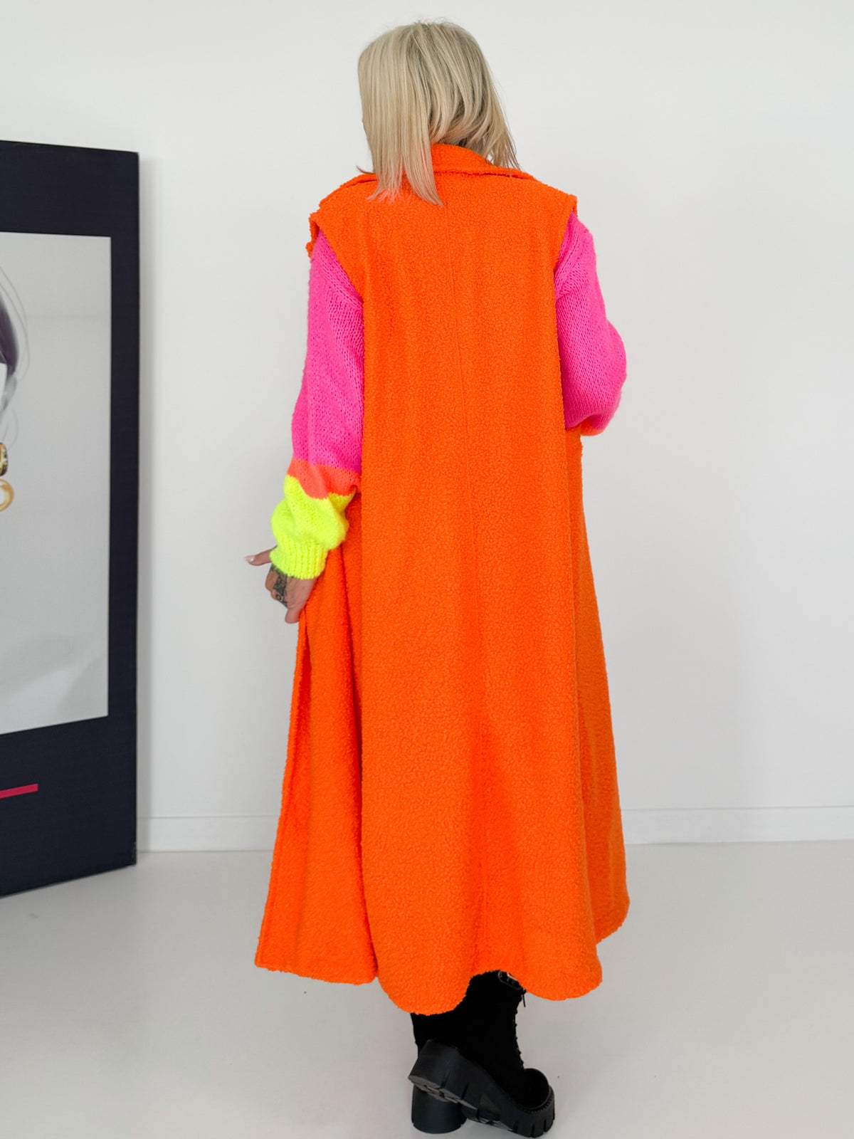 Bouclé lang vest - neonoranje