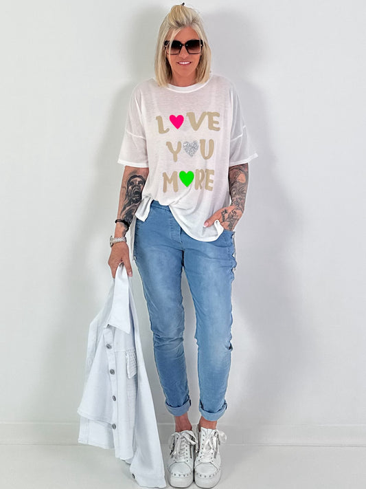Feinstrick T-Shirt Love - weiss