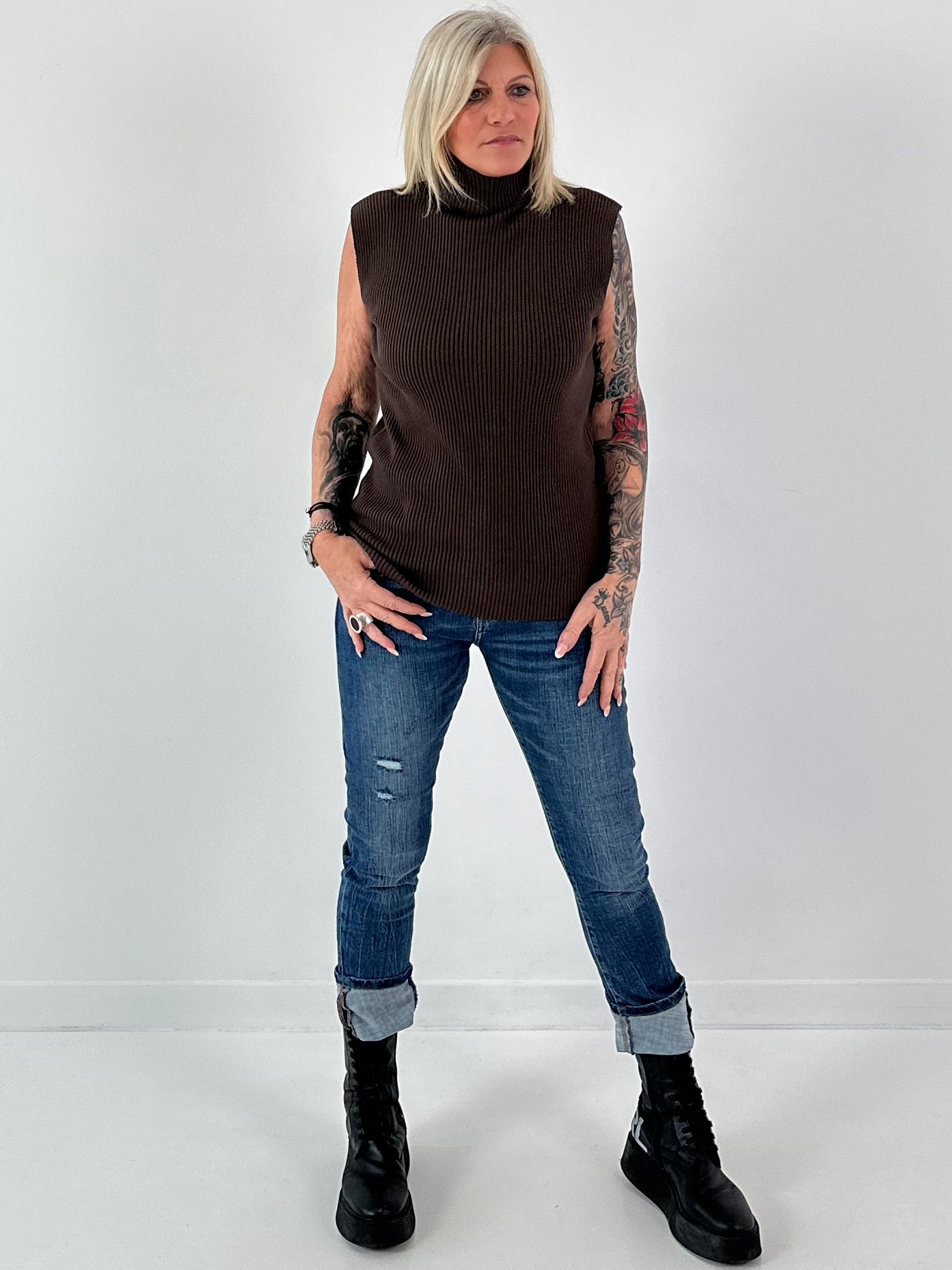 Rollkragen Pullunder "Pure Essence" - mokka