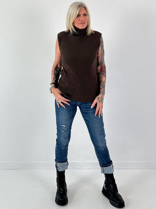 Rollkragen Pullunder "Pure Essence" - mokka