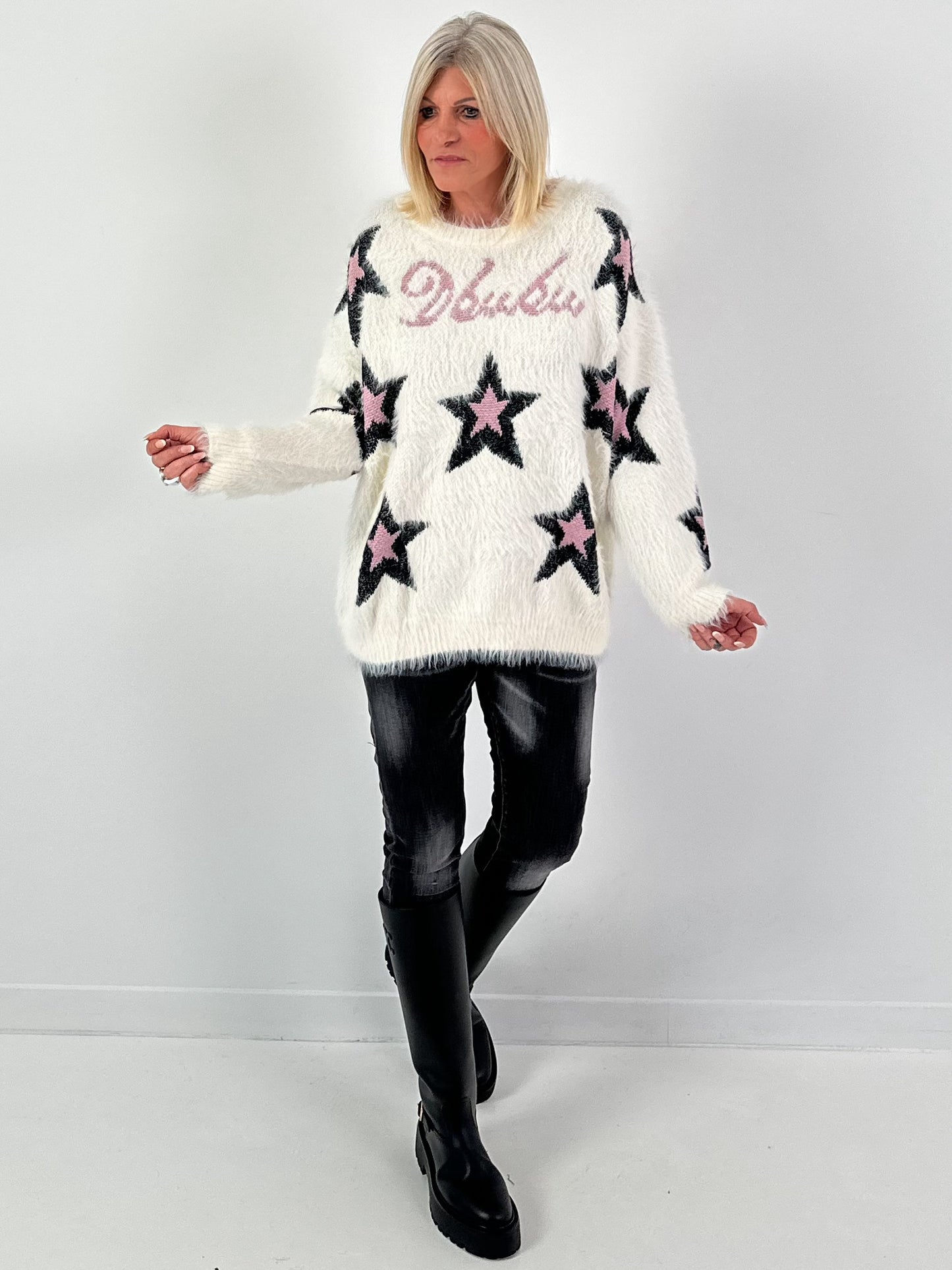 Sweater model "Star Script" - ecru