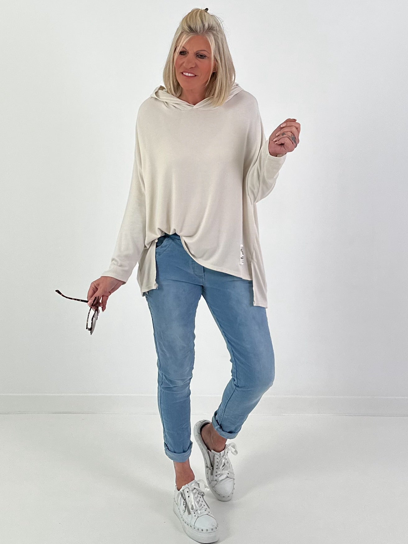Fine Knit Hoodie - Beige