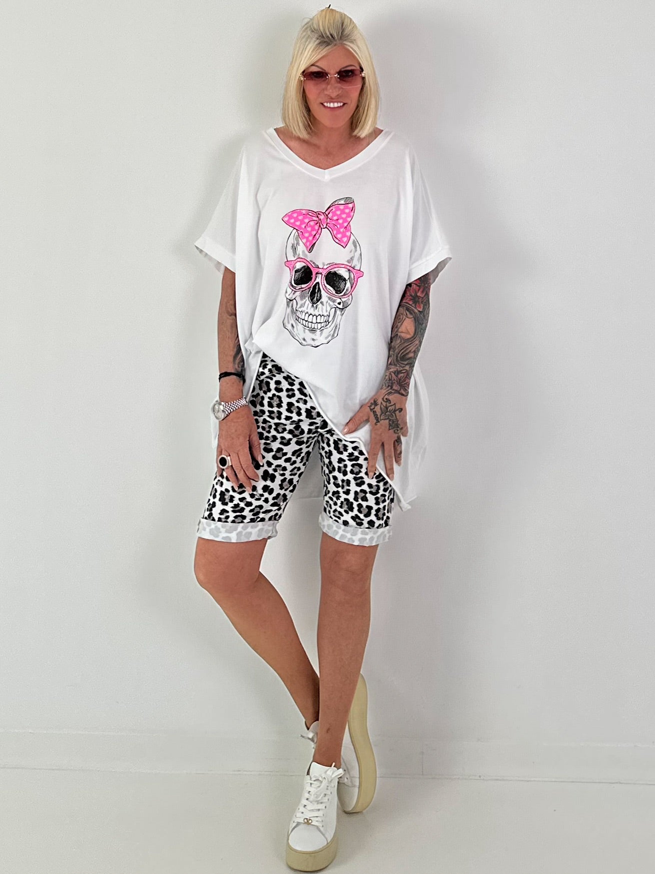Oversized Shirt Skull - weiss