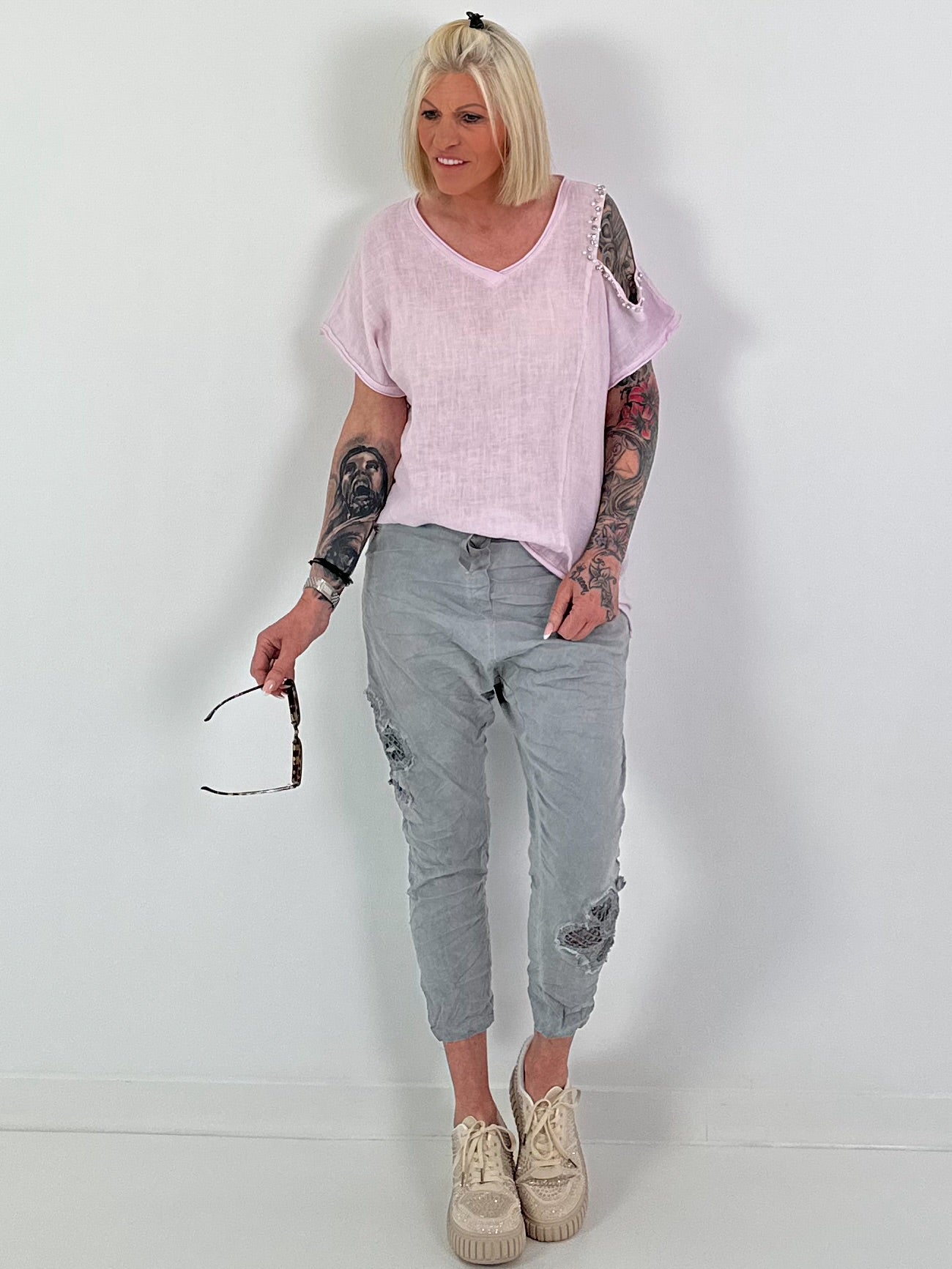 Linen Shirt with Cut-Out - Pink