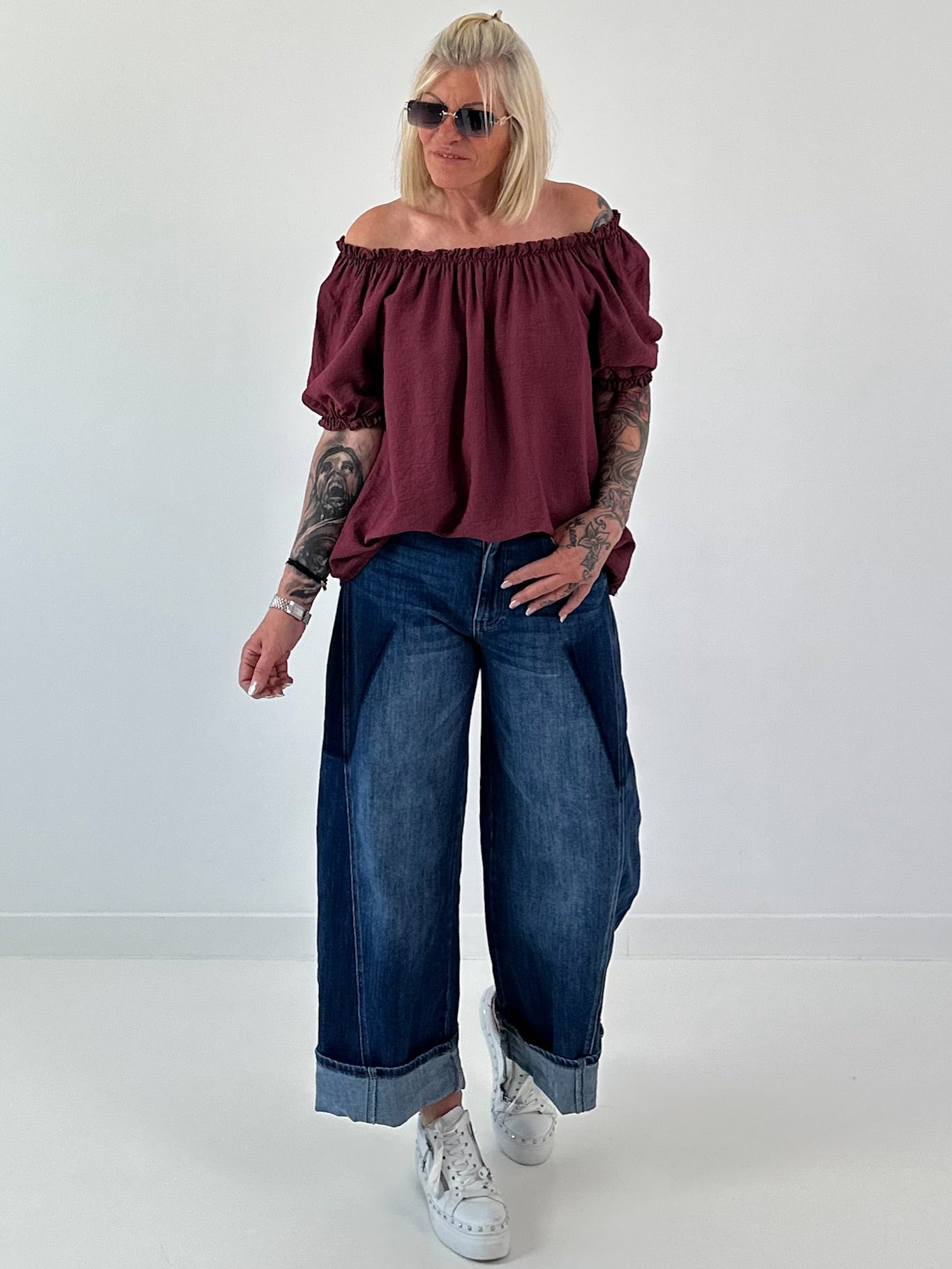 Carmen Tunika mit halben Arm  - berry