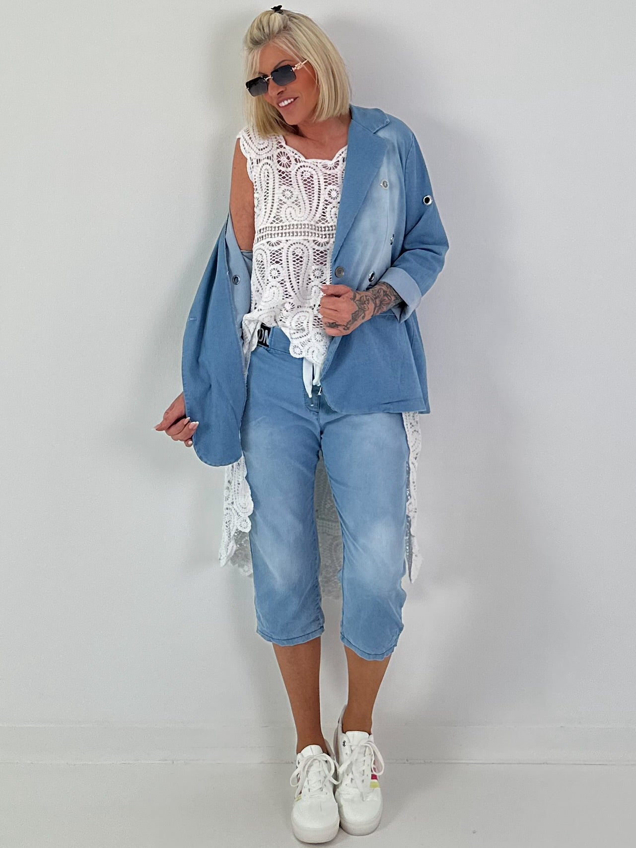 Jeans Blazer mit Ösendetails