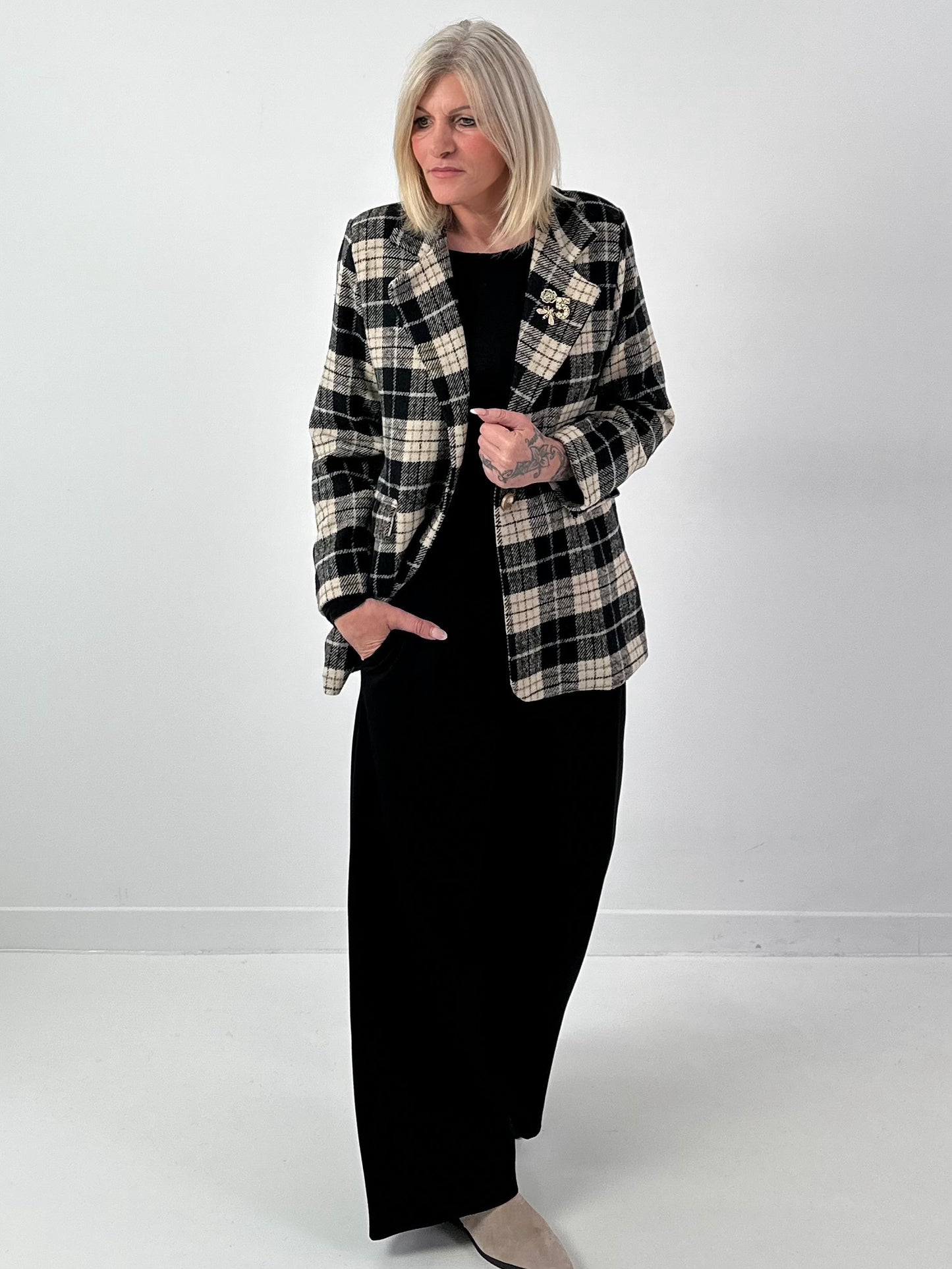 Geruit wollen blazer, model "Royal Check" - zwart-veelkleurig