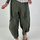 Ballon Leinen Hose mit Fransen Details - khaki