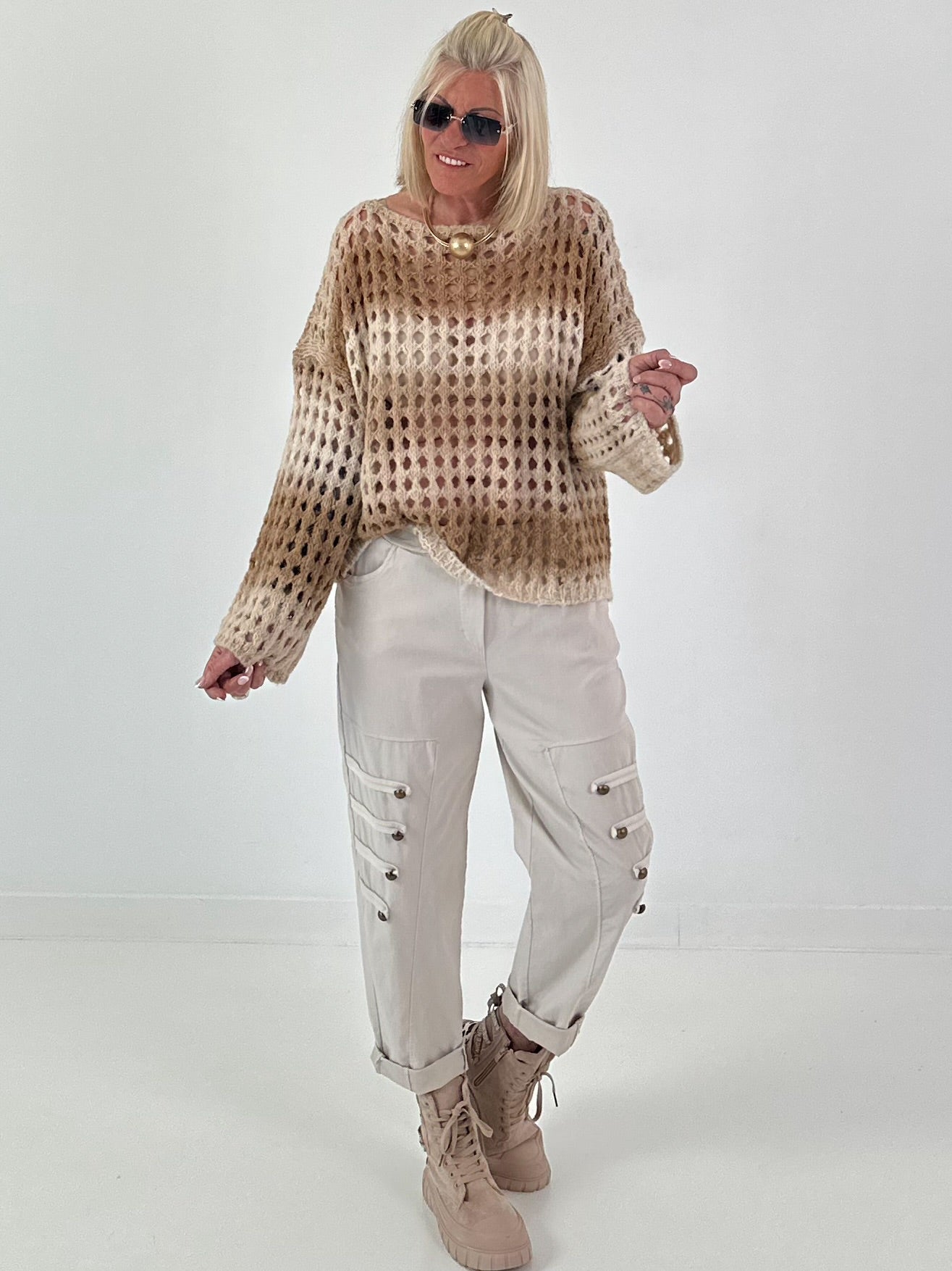 Grobstrickpullover mit Farbverlauf - beige-mehrfarbig