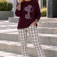 Sweater with rhinestone cartoon motif - burgundy