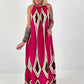 Neckholder Kleid mit All-Over Muster - pink-braun-mehrfarbig