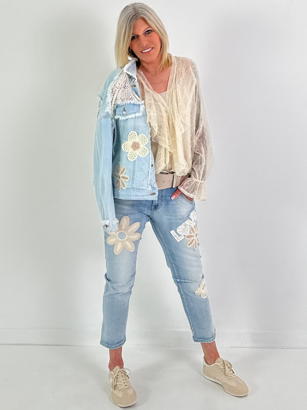 Denim jacket with crochet details - denim