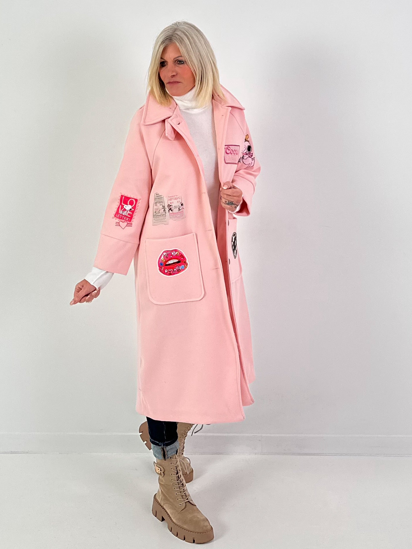 Mantel mit Schal Modell "Vintage Whimsy" - rosa