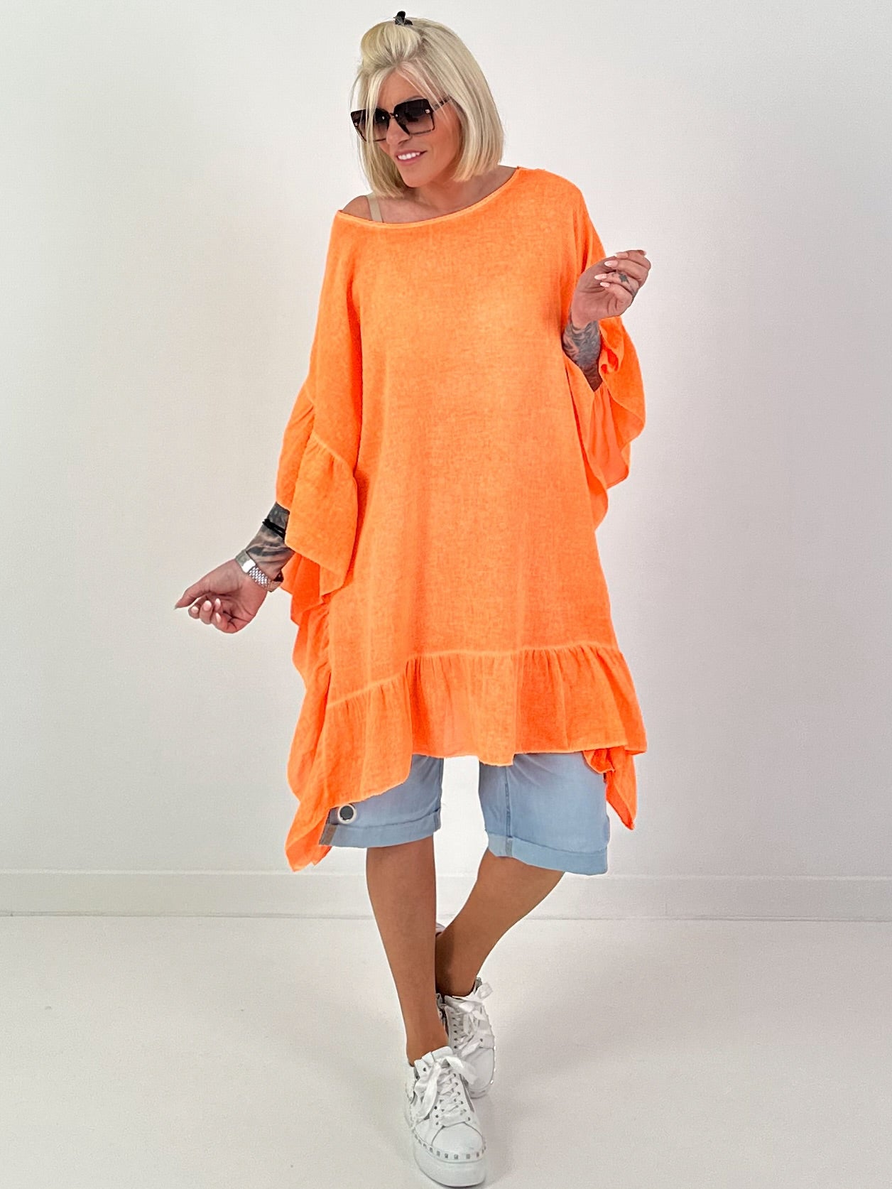 Tunic/dress with crocheted back - neon orange