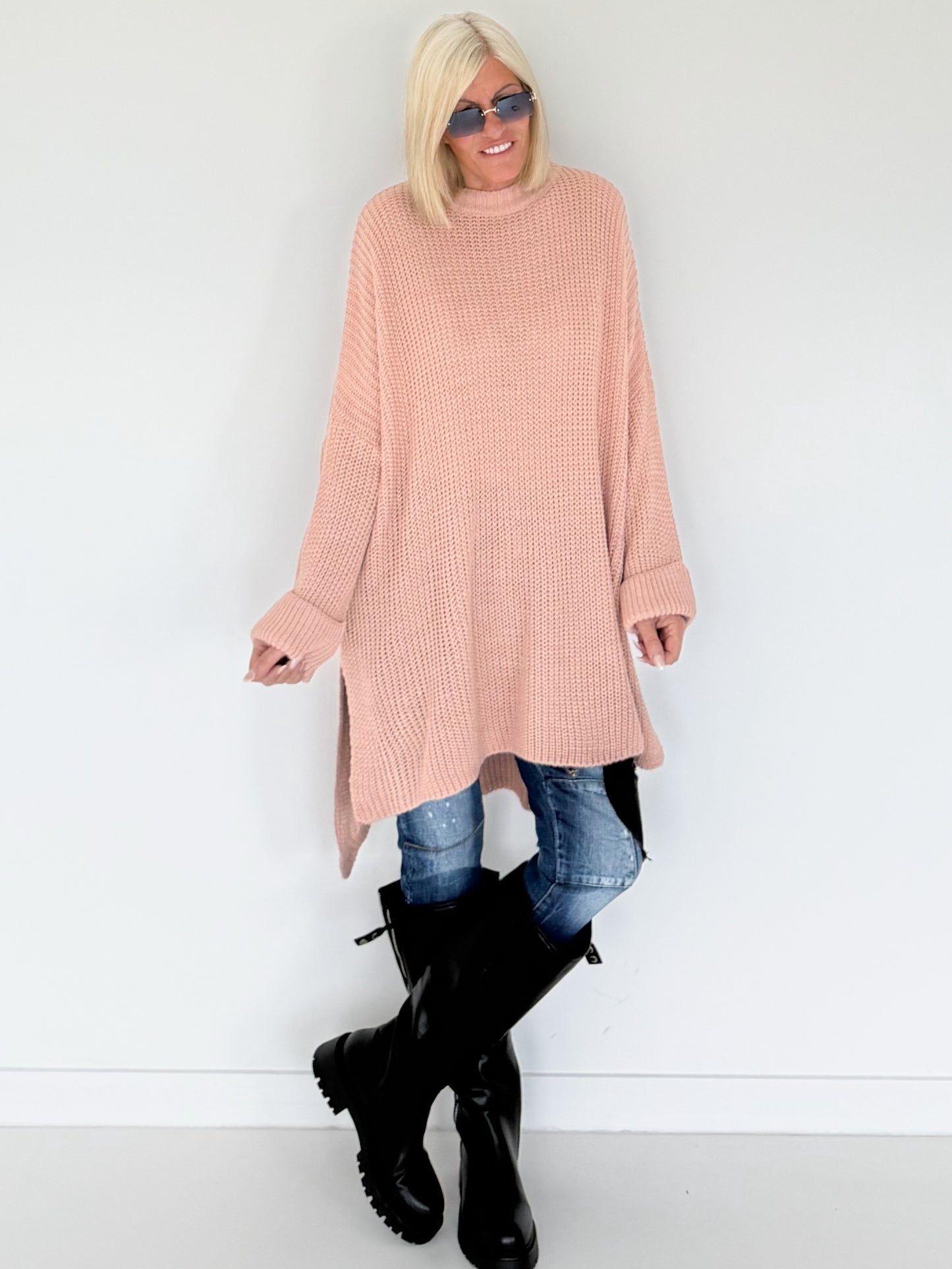 Long Strickpullover - rosa