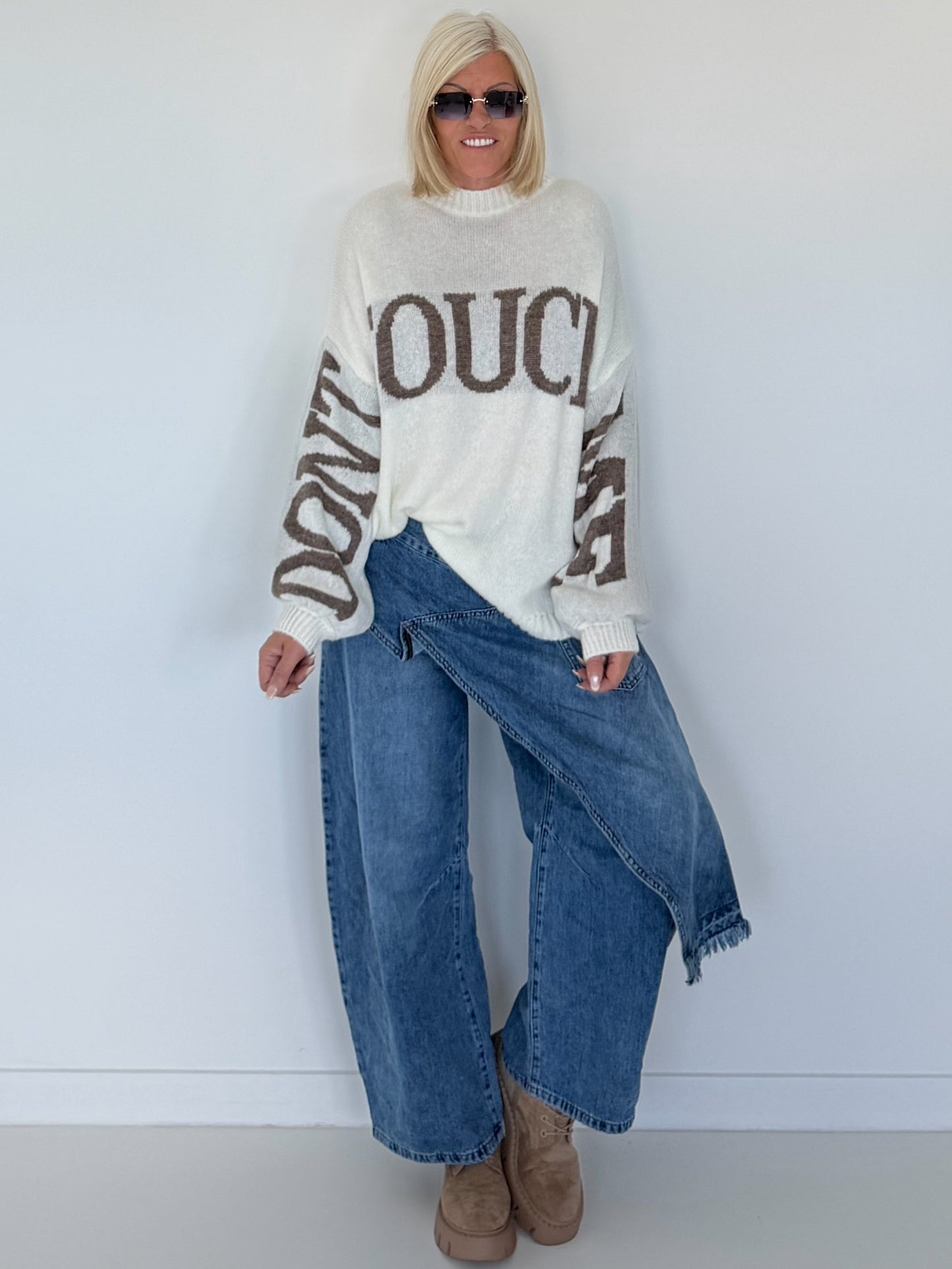 Oversized Strickpullover Dont Touch Me - ecru-taupe