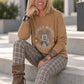 Sweater with rhinestone comic motif - camel