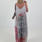 Long dress with print motif and side pockets - grey-multicoloured