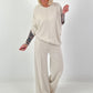 Two-piece set with asymmetrical shirt - beige