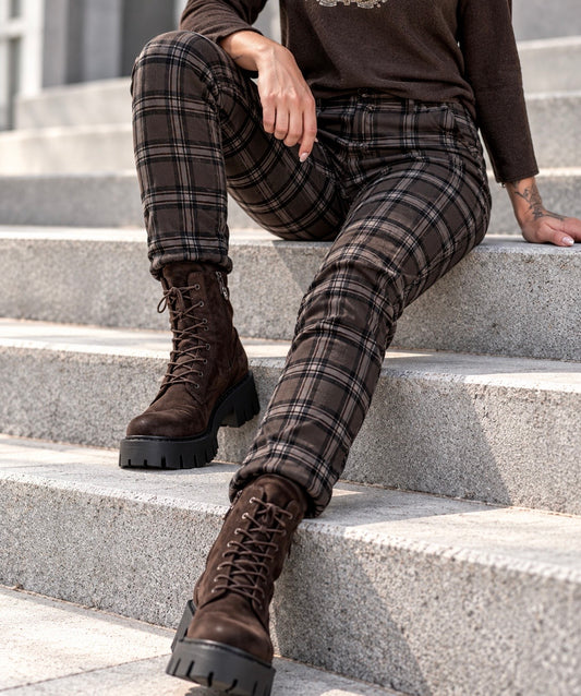 Hose im Karo-Look - mokka-mehrfarbig