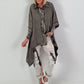 Oversized asymmetric blouse with tie - chocolate