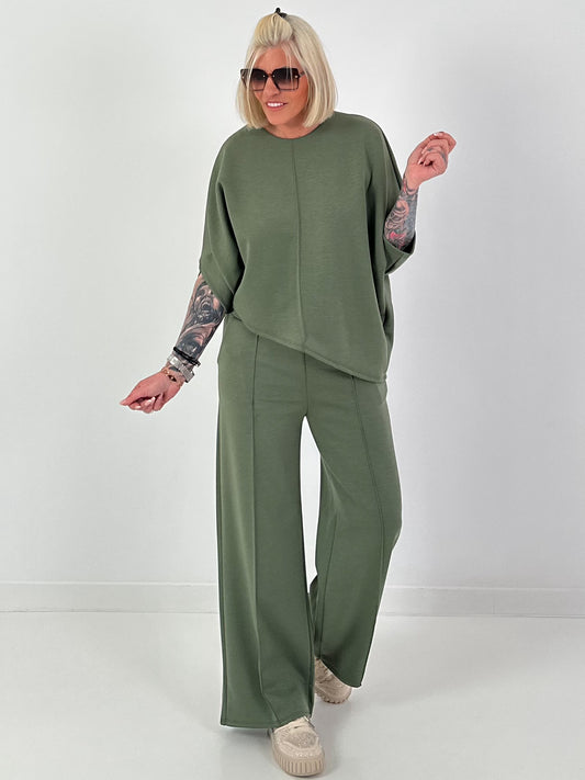 Two-piece set with asymmetrical shirt - khaki