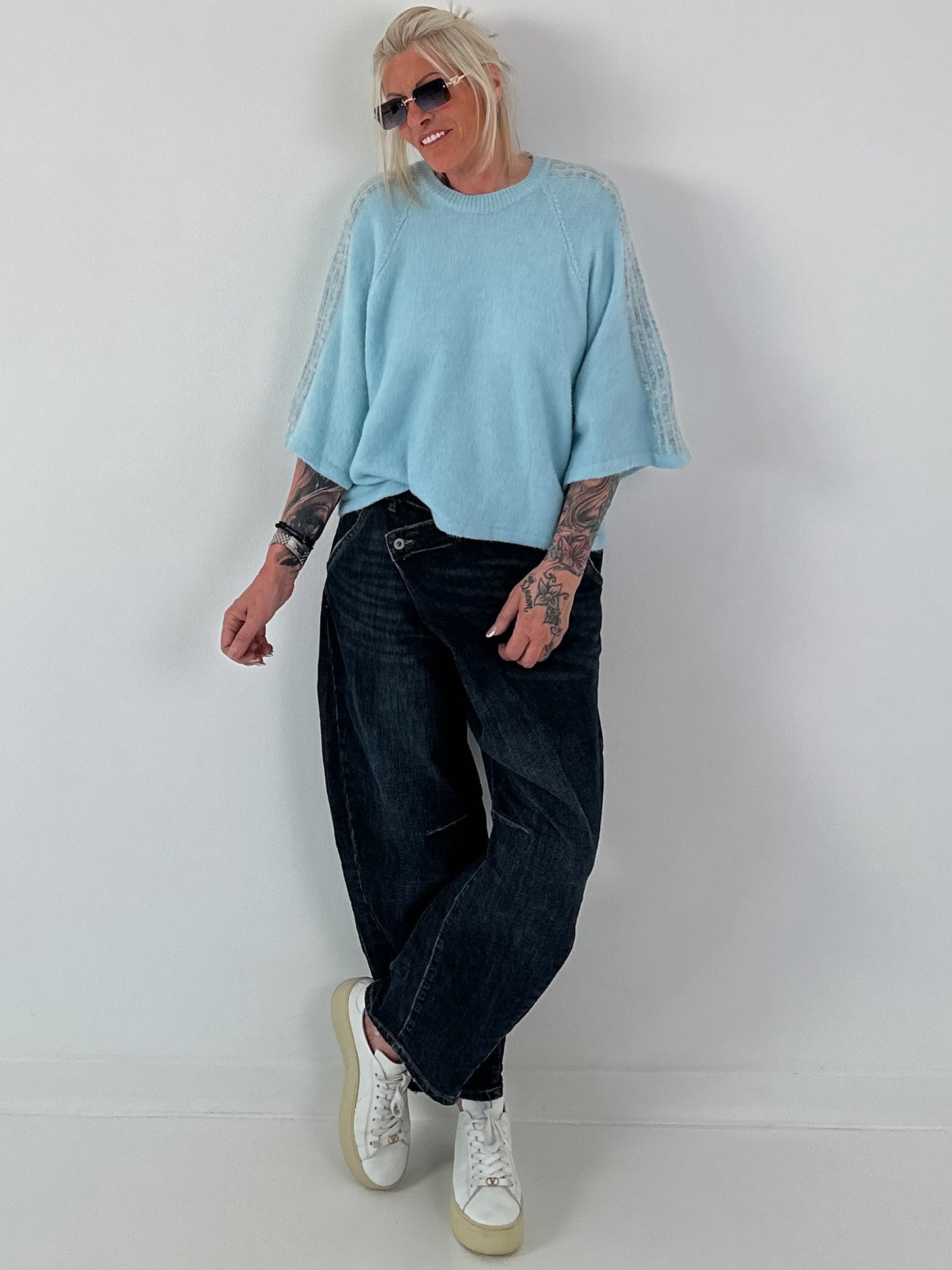 Pullover mit halbem Arm - hellblau